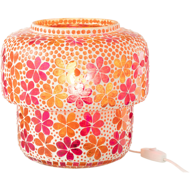 Lampe à poser Champignon bohème pop seventies H 24 cm Verre Rose foncé Orange Mosaïque Motif fleurs Floralyth 