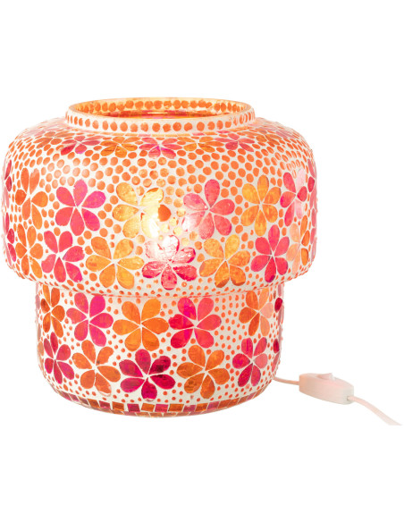 Lampe à poser Champignon bohème pop seventies H 24 cm Verre Rose foncé Orange Mosaïque Motif fleurs Floralyth 