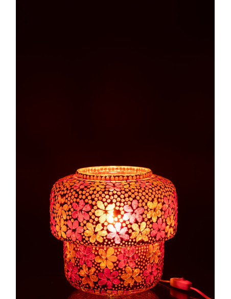 Lampe à poser Champignon bohème pop seventies H 24 cm Verre Rose foncé Orange Mosaïque Motif fleurs Floralyth 
