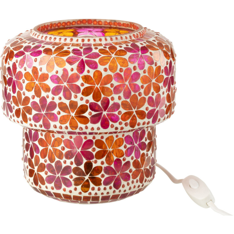 Lampe à poser Champignon bohème pop seventies H 18 cm Verre Rose foncé Orange Mosaïque Motif fleurs Floralyth 