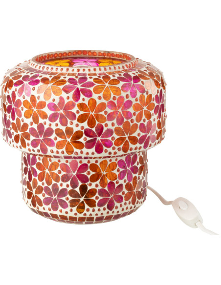 Lampe à poser Champignon bohème pop seventies H 18 cm Verre Rose foncé Orange Mosaïque Motif fleurs Floralyth 