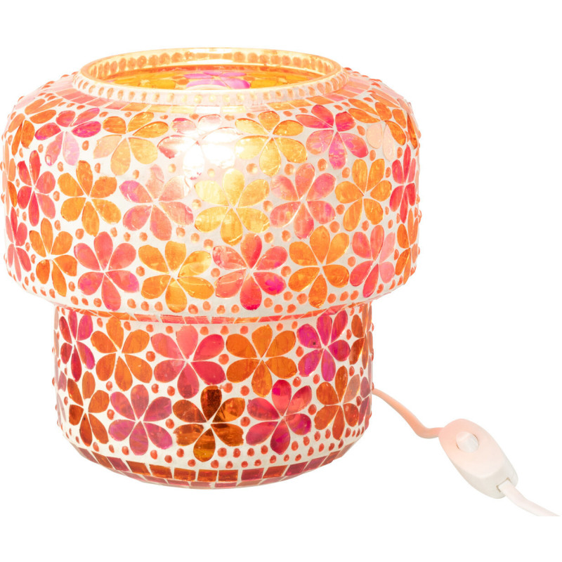 Lampe à poser Champignon bohème pop seventies H 18 cm Verre Rose foncé Orange Mosaïque Motif fleurs Floralyth 