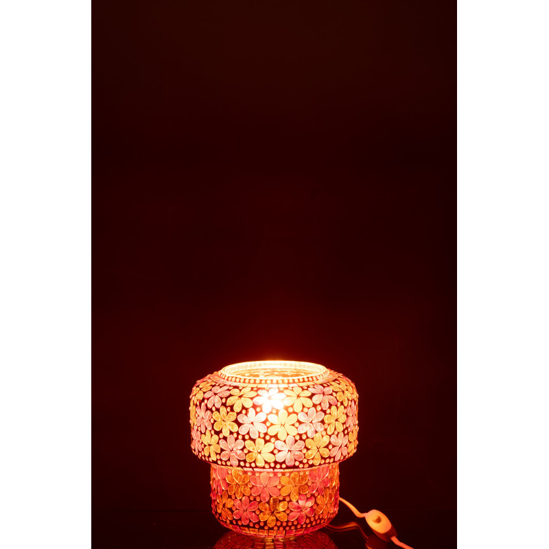 Lampe à poser Champignon bohème pop seventies H 18 cm Verre Rose foncé Orange Mosaïque Motif fleurs Floralyth 