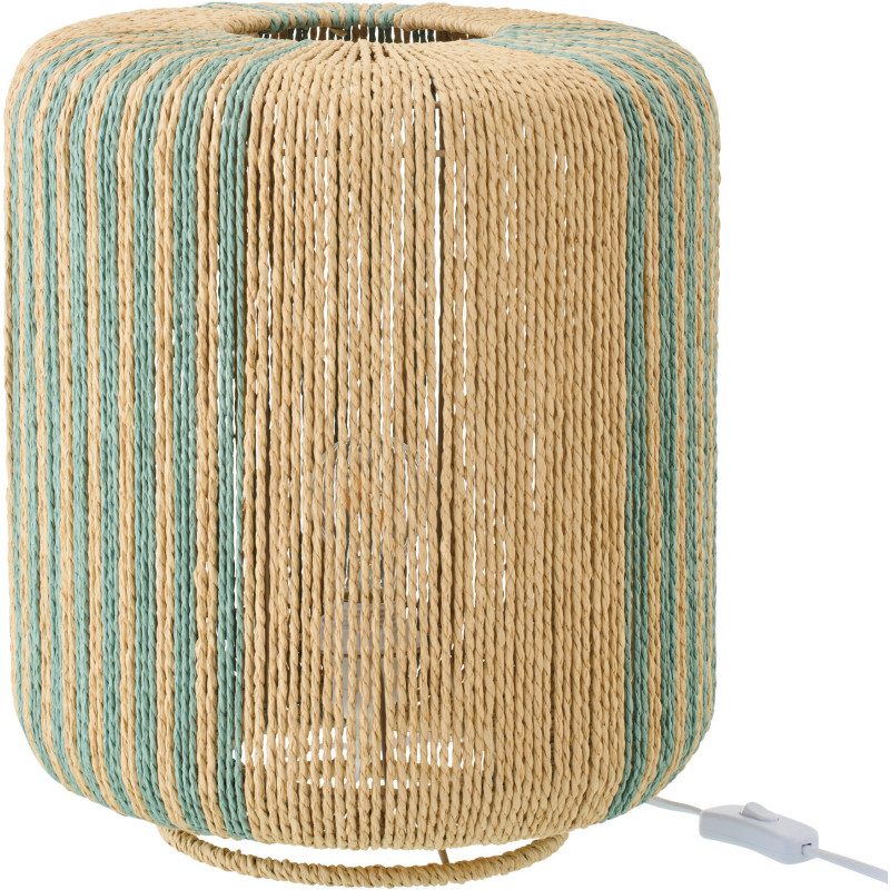 Lampe à poser bohème cylindre H 39 cm Corde Naturel Turquoise Tressé Métal Linéora 