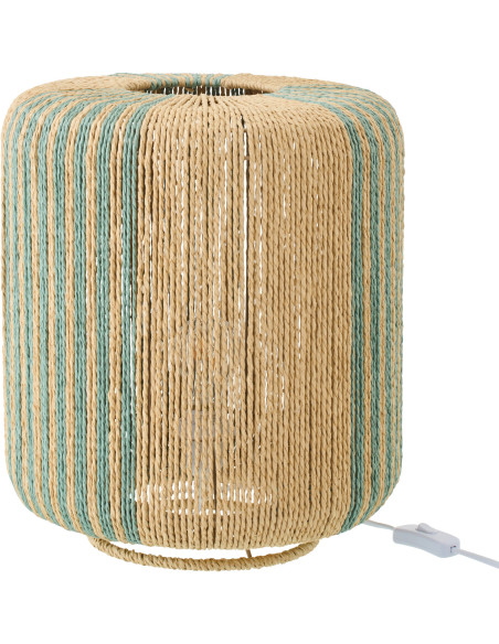 Lampe à poser bohème cylindre H 39 cm Corde Naturel Turquoise Tressé Métal Linéora 