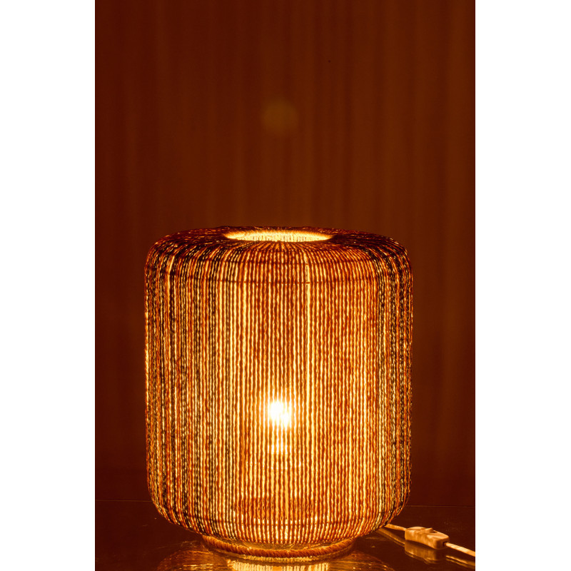 Lampe à poser bohème cylindre H 39 cm Corde Naturel Turquoise Tressé Métal Linéora 