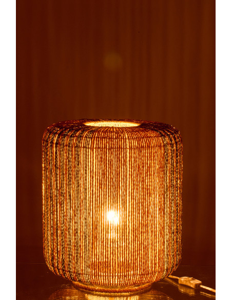 Lampe à poser bohème cylindre H 39 cm Corde Naturel Turquoise Tressé Métal Linéora 