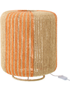 Lampe à poser bohème cylindre H 39 cm Corde Naturel Orange Tressé Métal Linéora 
