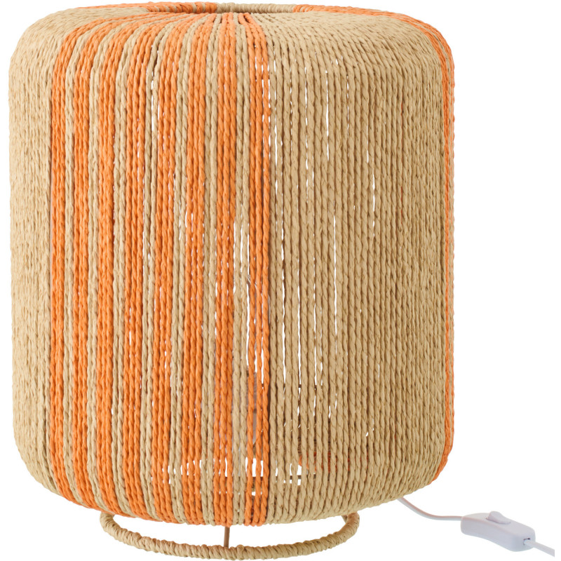 Lampe à poser bohème cylindre H 39 cm Corde Naturel Orange Tressé Métal Linéora 