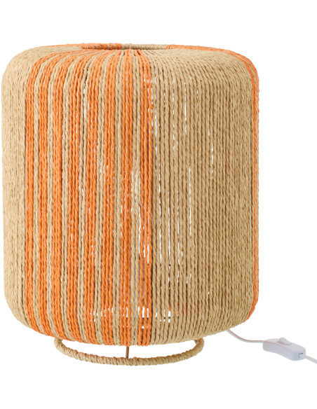 Lampe à poser bohème cylindre H 39 cm Corde Naturel Orange Tressé Métal Linéora 