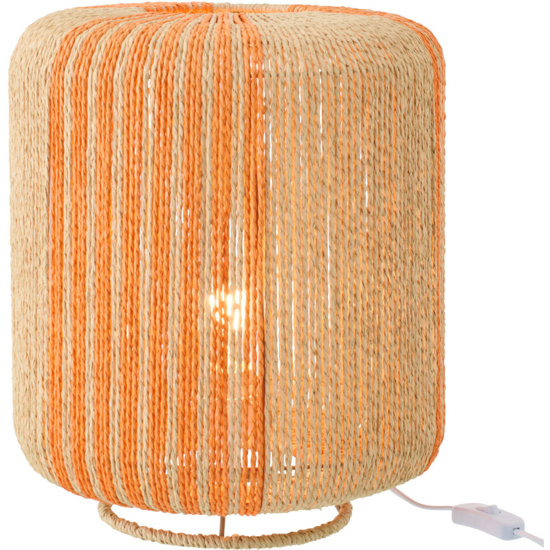 Lampe à poser bohème cylindre H 39 cm Corde Naturel Orange Tressé Métal Linéora 