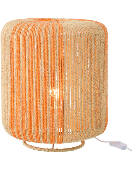 Lampe à poser bohème cylindre H 39 cm Corde Naturel Orange Tressé Métal Linéora 