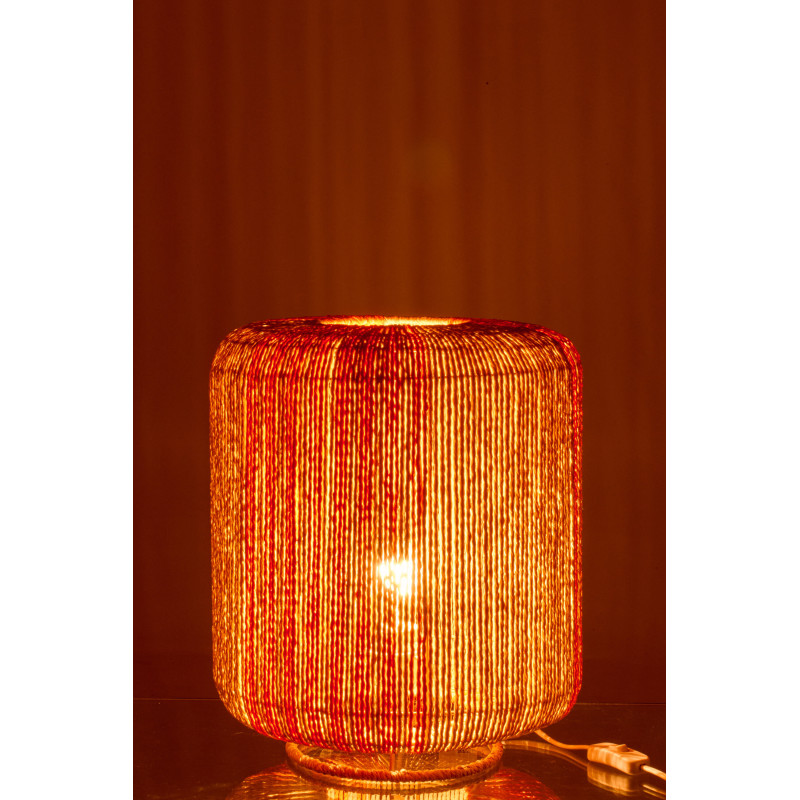 Lampe à poser bohème cylindre H 39 cm Corde Naturel Orange Tressé Métal Linéora 