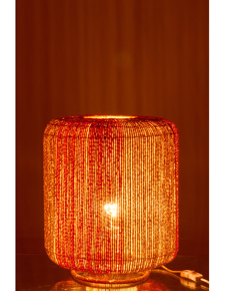 Lampe à poser bohème cylindre H 39 cm Corde Naturel Orange Tressé Métal Linéora 