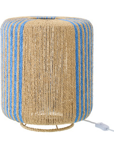 Lampe à poser bohème cylindre H 39 cm Corde Naturel Bleu Tressé Métal Linéora 