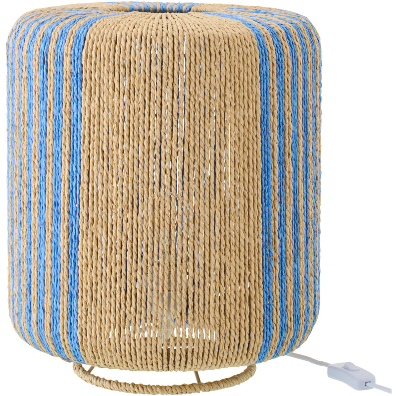 Lampe à poser bohème cylindre H 39 cm Corde Naturel Bleu Tressé Métal Linéora 