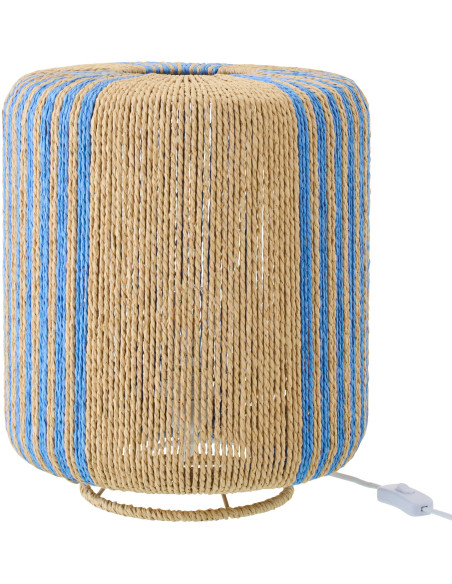 Lampe à poser bohème cylindre H 39 cm Corde Naturel Bleu Tressé Métal Linéora 