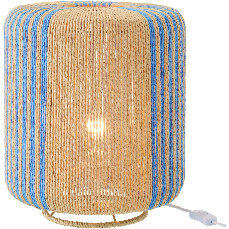 Lampe à poser bohème cylindre H 39 cm Corde Naturel Bleu Tressé Métal Linéora 