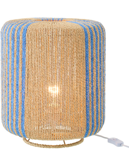 Lampe à poser bohème cylindre H 39 cm Corde Naturel Bleu Tressé Métal Linéora 