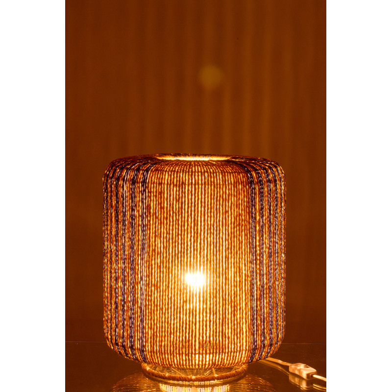 Lampe à poser bohème cylindre H 39 cm Corde Naturel Bleu Tressé Métal Linéora 