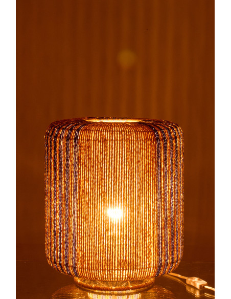 Lampe à poser bohème cylindre H 39 cm Corde Naturel Bleu Tressé Métal Linéora 