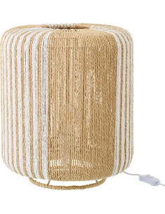 Lampe à poser bohème cylindre H 39 cm Corde Naturel Blanc Tressé Métal Linéora 