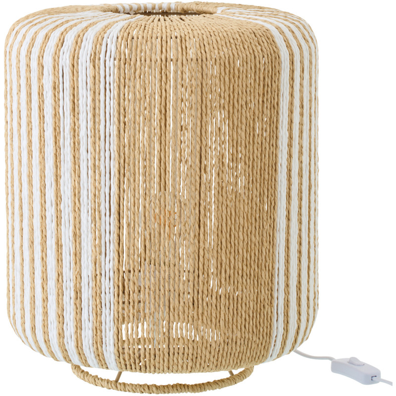 Lampe à poser bohème cylindre H 39 cm Corde Naturel Blanc Tressé Métal Linéora 