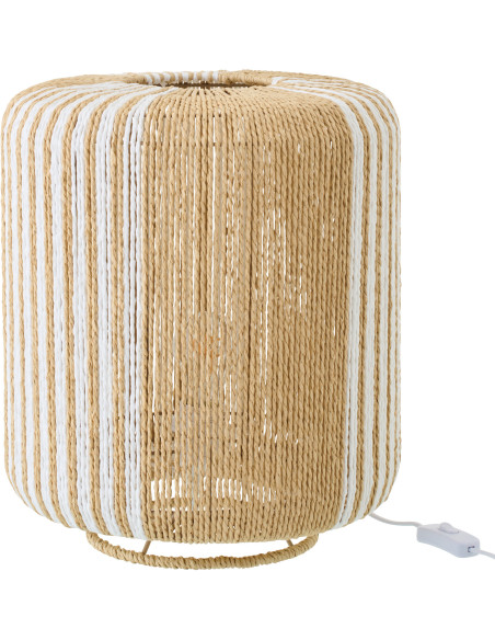 Lampe à poser bohème cylindre H 39 cm Corde Naturel Blanc Tressé Métal Linéora 