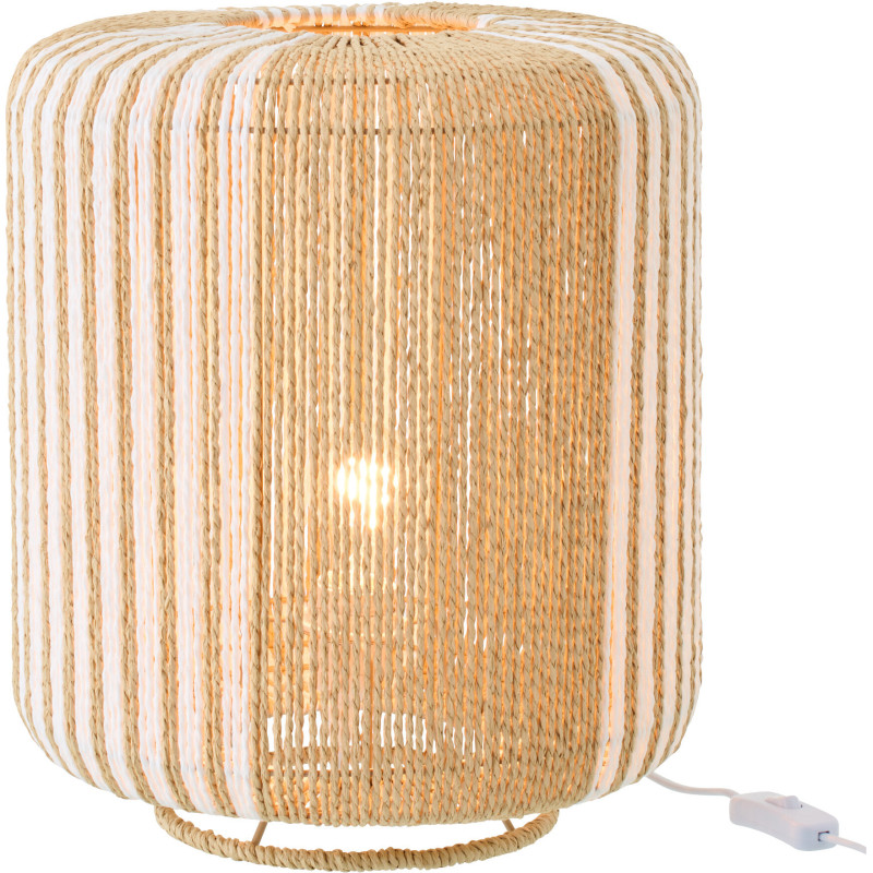 Lampe à poser bohème cylindre H 39 cm Corde Naturel Blanc Tressé Métal Linéora 