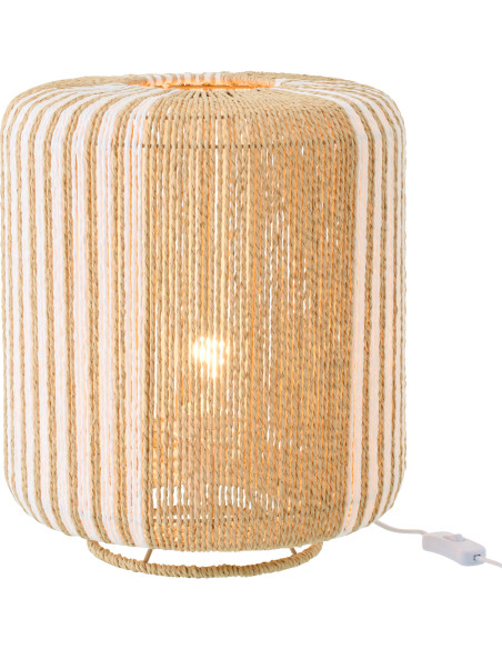 Lampe à poser bohème cylindre H 39 cm Corde Naturel Blanc Tressé Métal Linéora 