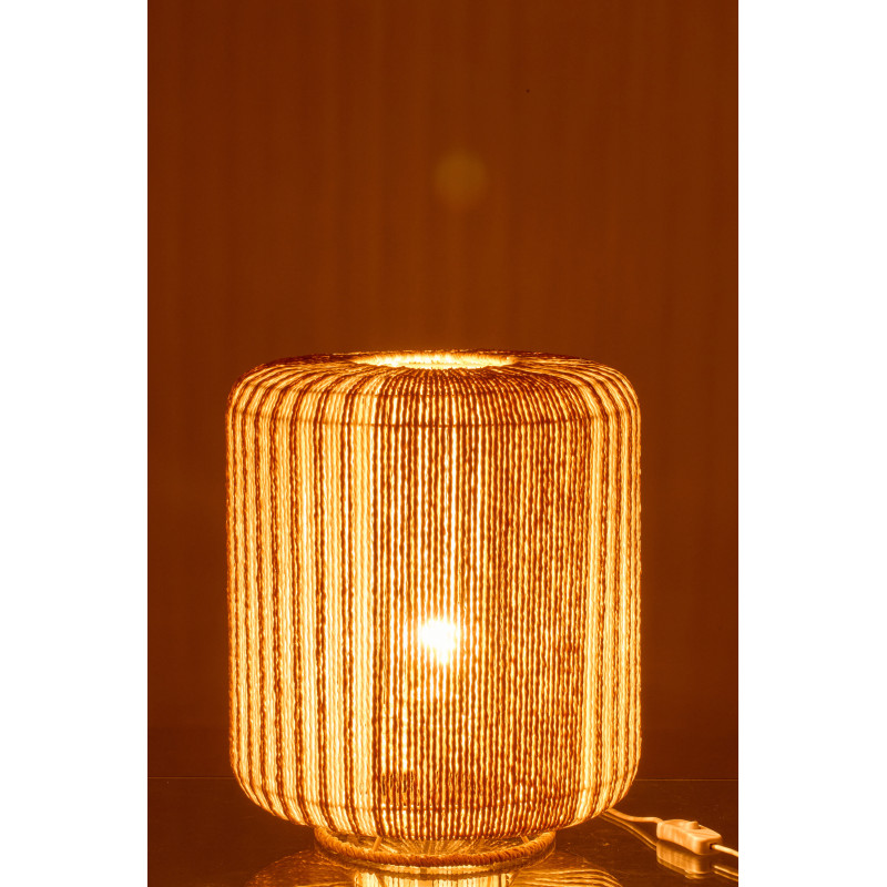 Lampe à poser bohème cylindre H 39 cm Corde Naturel Blanc Tressé Métal Linéora 