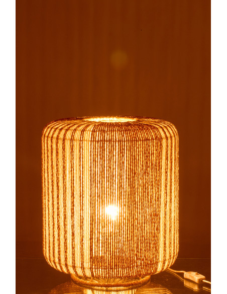 Lampe à poser bohème cylindre H 39 cm Corde Naturel Blanc Tressé Métal Linéora 