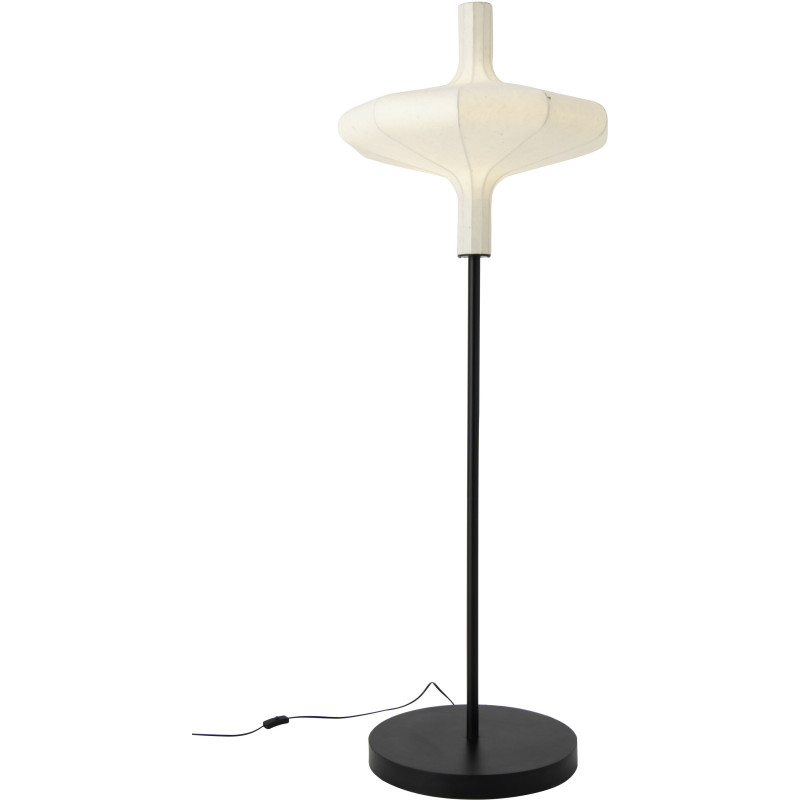 Lampadaire sur pied design Japandi Chic H 160 cm Papier Naturel Métal Noir Orbika 