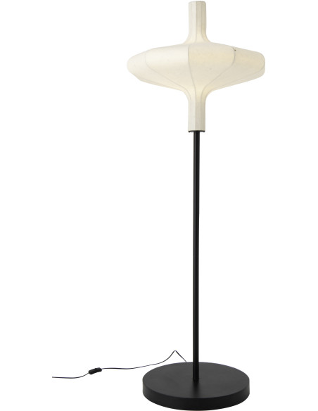 Lampadaire sur pied design Japandi Chic H 160 cm Papier Naturel Métal Noir Orbika 
