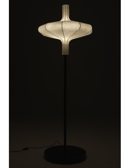 Lampadaire sur pied design Japandi Chic H 160 cm Papier Naturel Métal Noir Orbika 