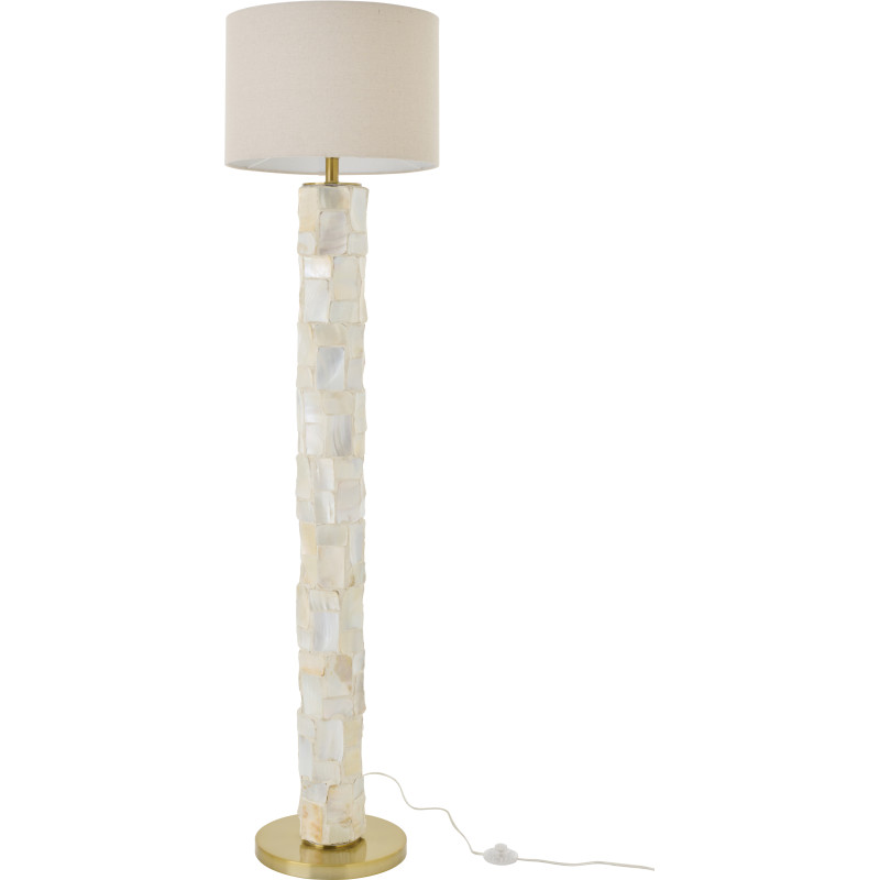 Lampadaire sur pied bord de mer H 156 cm Coquillage Blanc Effet nacré Lin Beige Métal Doré Nacrisa 
