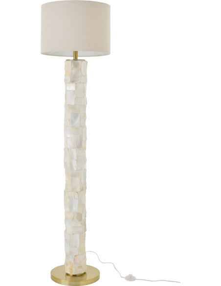 Lampadaire sur pied bord de mer H 156 cm Coquillage Blanc Effet nacré Lin Beige Métal Doré Nacrisa 