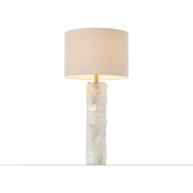 Lampadaire sur pied bord de mer H 156 cm Coquillage Blanc Effet nacré Lin Beige Métal Doré Nacrisa 
