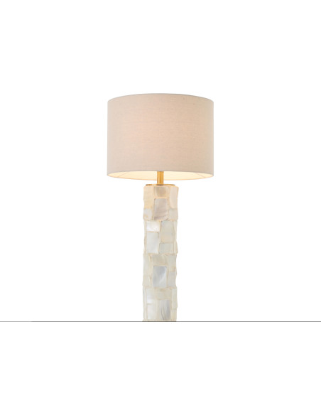 Lampadaire sur pied bord de mer H 156 cm Coquillage Blanc Effet nacré Lin Beige Métal Doré Nacrisa 