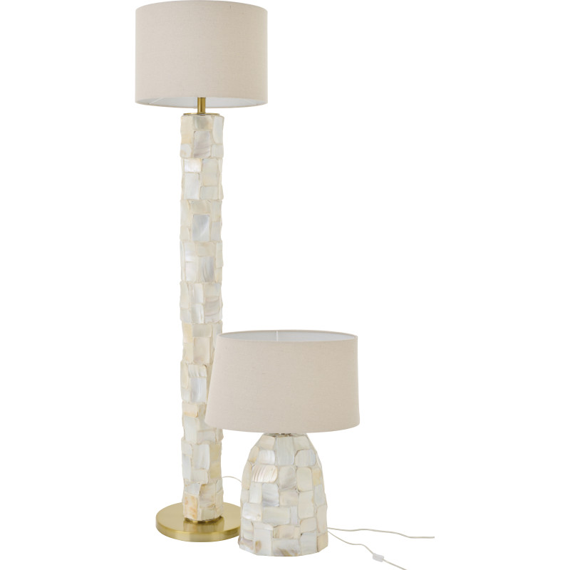 Lampadaire sur pied bord de mer H 156 cm Coquillage Blanc Effet nacré Lin Beige Métal Doré Nacrisa 