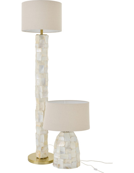 Lampadaire sur pied bord de mer H 156 cm Coquillage Blanc Effet nacré Lin Beige Métal Doré Nacrisa 