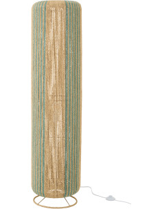 Lampadaire sur pied bohème cylindre H 138 cm Corde Naturel Turquoise Tressé Métal Linéora 