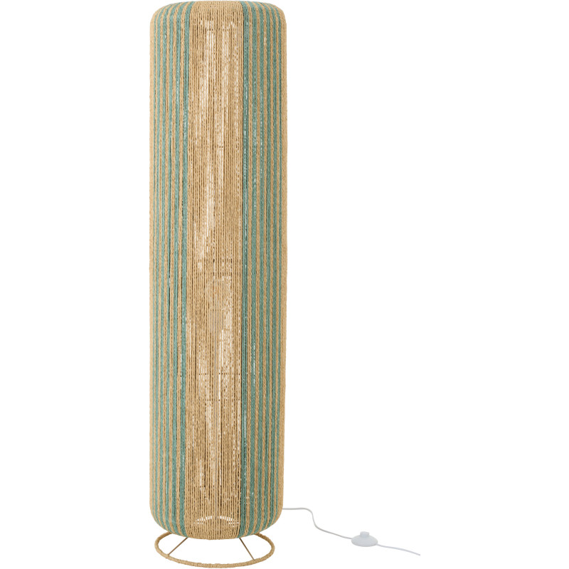 Lampadaire sur pied bohème cylindre H 138 cm Corde Naturel Turquoise Tressé Métal Linéora 