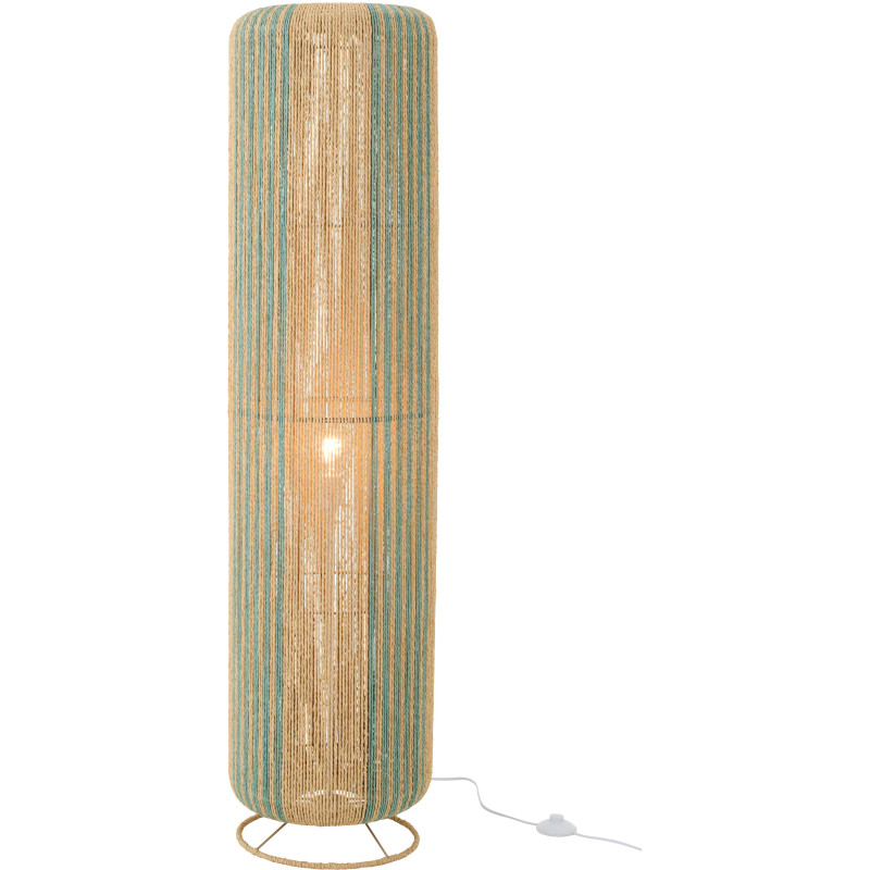 Lampadaire sur pied bohème cylindre H 138 cm Corde Naturel Turquoise Tressé Métal Linéora 