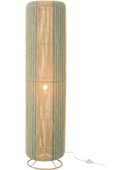 Lampadaire sur pied bohème cylindre H 138 cm Corde Naturel Turquoise Tressé Métal Linéora 