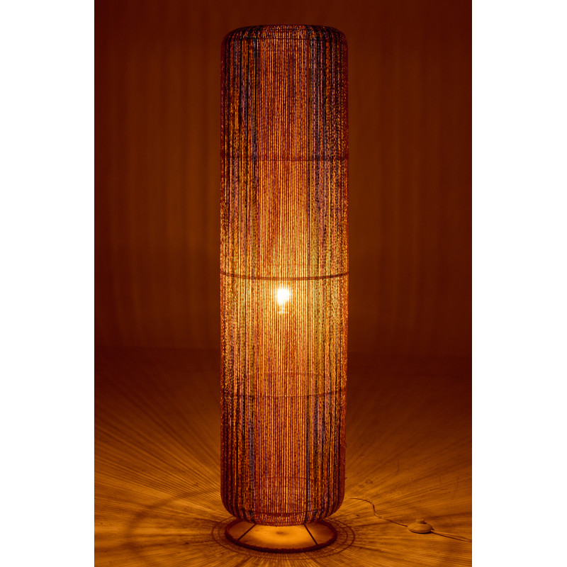 Lampadaire sur pied bohème cylindre H 138 cm Corde Naturel Turquoise Tressé Métal Linéora 