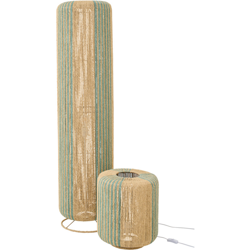 Lampadaire sur pied bohème cylindre H 138 cm Corde Naturel Turquoise Tressé Métal Linéora 