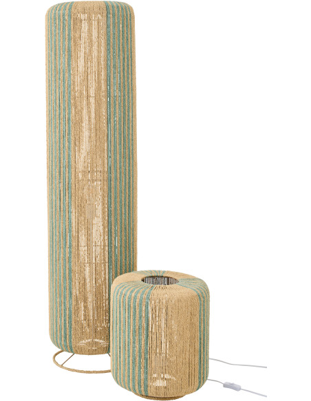 Lampadaire sur pied bohème cylindre H 138 cm Corde Naturel Turquoise Tressé Métal Linéora 
