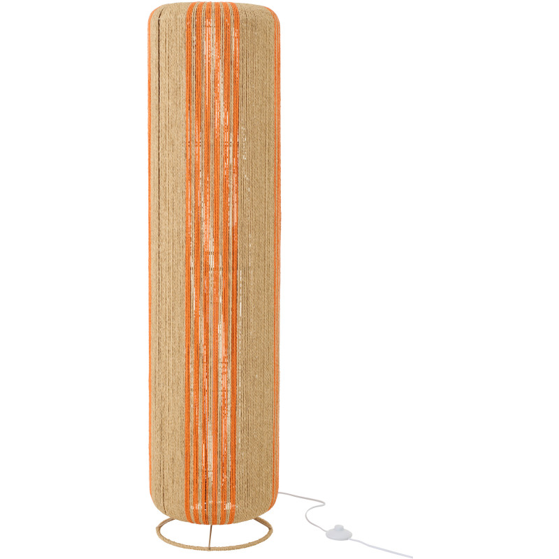 Lampadaire sur pied bohème cylindre H 138 cm Corde Naturel Orange Tressé Métal Linéora 