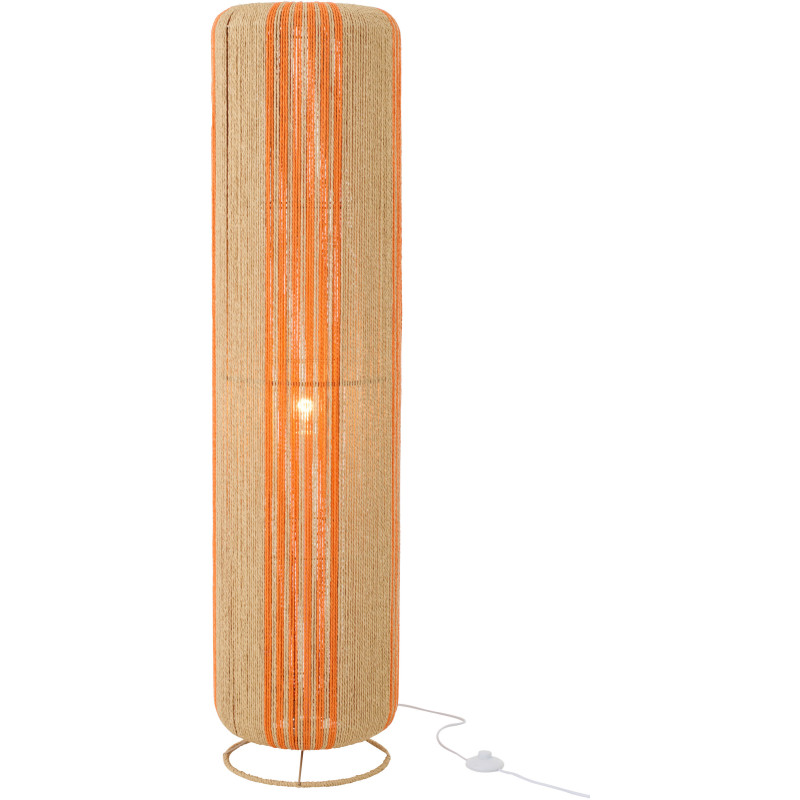 Lampadaire sur pied bohème cylindre H 138 cm Corde Naturel Orange Tressé Métal Linéora 